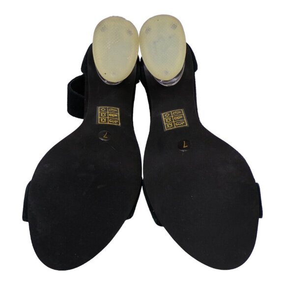 Jeffrey Campbell Clear Lucite Oval Block Heel Suede Sandals Ankle Strap #1178 - Picture 7 of 8